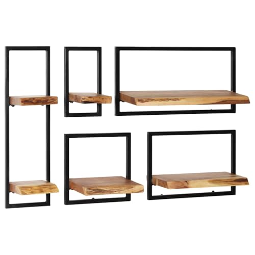 KTHLBRH Wandregal-Set 5-TLG. Akazienholz Massiv und Stahl Hängeregal Bücherregal für Büro Schlafzimmer KTHLBRH Wandregal-Set 5-TLG. Akazienholz Massiv und Stahl Hängeregal Bücherregal für Büro Schlafzimmer von KTHLBRH