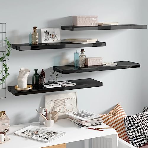 KTHLBRH Wandregale Schwebend 4 STK. Hochglanz-Schwarz Aufbewahrungsregal Regal für Deko für Schlafzimmer Bad 90x23,5x3,8cm MDF KTHLBRH Wandregale Schwebend 4 STK. Hochglanz-Schwarz Aufbewahrungsregal Regal für Deko für Schlafzimmer Bad 90x23,5x3,8cm MDF von KTHLBRH