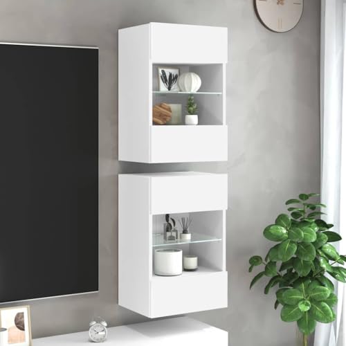 KTHLBRH Wandschränke mit LED-Leuchten für TV 2 STK. Weiß tv Cabinet kommode Fernsehtisch Konsolentisch mit Schubladen 40x30x60,5 cm von KTHLBRH