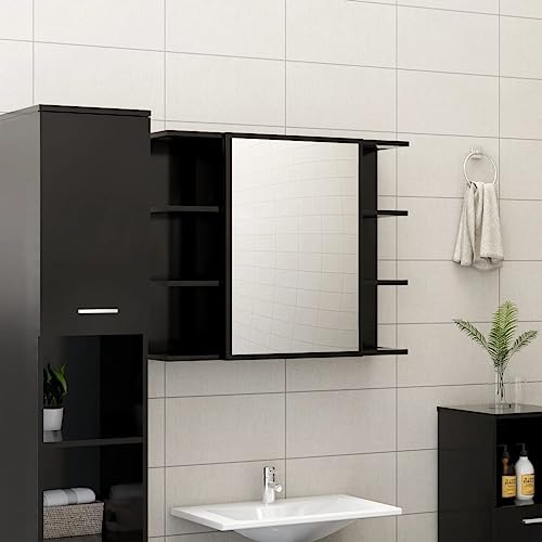 KTHLBRH Waschbecken UVnterschrank Waschbeckenunterschrank Bad-Spiegelschrank Schwarz 80x20,5x64 cm Holzwerkstoff von KTHLBRH