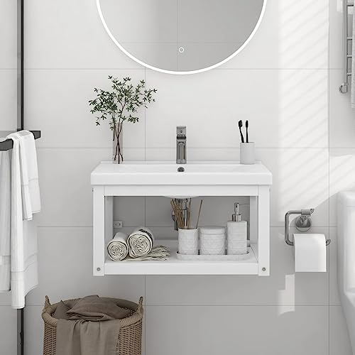 KTHLBRH Waschbecken UVnterschrank Waschbeckenunterschrank Badezimmer Wand-Waschtischgestell Weiß 59x38x31 cm Eisen von KTHLBRH