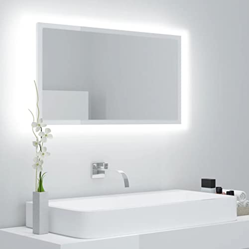 KTHLBRH Waschbecken UVnterschrank Waschbeckenunterschrank LED-Badspiegel Hochglanz-Weiß 80x8,5x37 cm Acryl von KTHLBRH