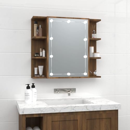 KTHLBRH Waschbecken UVnterschrank Waschbeckenunterschrank Spiegelschrank mit LED Braun Eichen-Optik 70x16,5x60 cm von KTHLBRH