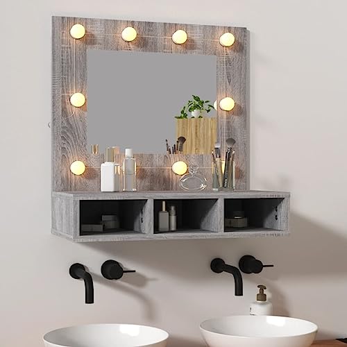 KTHLBRH Waschbecken UVnterschrank Waschbeckenunterschrank Spiegelschrank mit LED Grau Sonoma 60x31,5x62 cm von KTHLBRH