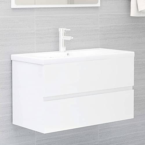 KTHLBRH Waschbecken UVnterschrank Waschbeckenunterschrank Waschbeckenunterschrank mit Einbaubecken Hochglanz-Weiß von KTHLBRH
