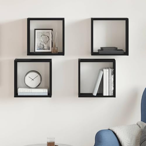 KTHLBRH Würfel-Wandregale 4 STK. Schwarz Eichen-Optik Schweberegal Dekoregal für Schlafzimmer Wohnzimmer 30x15x30 cm von KTHLBRH