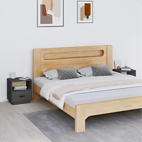 Nachttische 2 STK. Grau badschrank schmal Bedside Table for Wohnzimmer Zimmer 40x34x45 cm Massivholz Kiefer von KTHLBRH