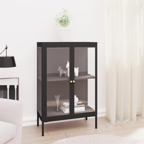 Sideboard Schwarz gartenschrank kleiderschrank for Innenraum Schlafzimmer 75x35x105 cm Stahl und Glas von KTHLBRH