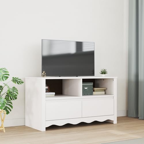 TV-Schrank DRAMMEN Weiß hängeschrank Fernseher Tisch kommode Couchtisch 99x43x55 cm Massivholz Kiefer von KTHLBRH