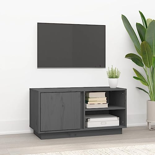 TV-Schrank Grau TV-Schrank aus Massivholz mit Stauraum und Präsentationsfläche für Wohnzimmer 80x35x40,5 cm Massivholz Kiefer von KTHLBRH