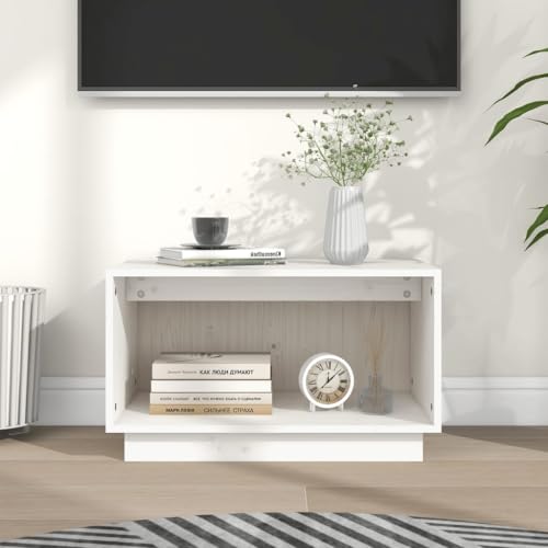 TV-Schrank Weiß HiFi Rack tv möbel lowboard Sideboard Wohnzimmer 60x35x35 cm Massivholz Kiefer von KTHLBRH