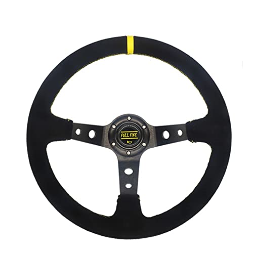 KTHVZ Sportlenkrad Universal 35. 0mm Wildleder Lenkrad Leder Lenkrad Drift Racing Typ Wildleder/PVC. Stil Holzlenkrad (Color : Suede-Black Yellow) von KTHVZ