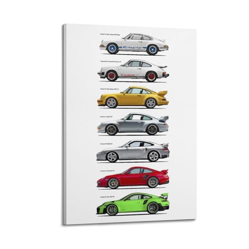 KTIN Deutschland-Sportwagen-Poster Porsche 911, alle Modelle, Rennautos, dekoratives Gemälde, Leinwand-Wandposter und Kunstdruck, modernes Familienschlafzimmer-Dekor-Poster, 50 x 75 cm von KTIN