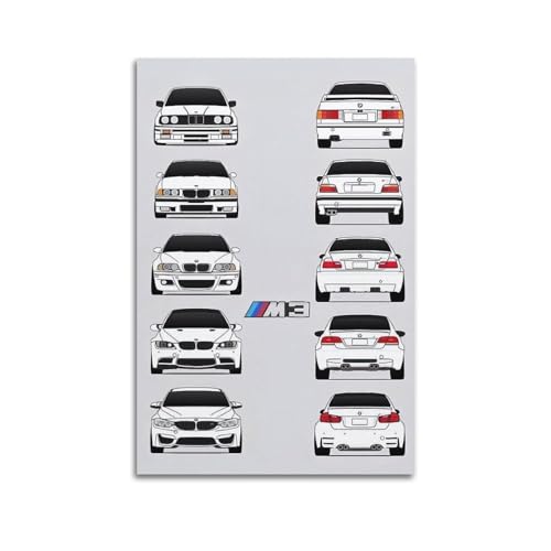 KTIN Sportwagen-Poster, BMW E30, E36, E46, E92, M3, Modell-Evolution-Poster, dekoratives Gemälde, Leinwand, Wandposter und Kunstdruck, moderne Familienschlafzimmer-Dekoration, Poster, 30 x 45 cm von KTIN