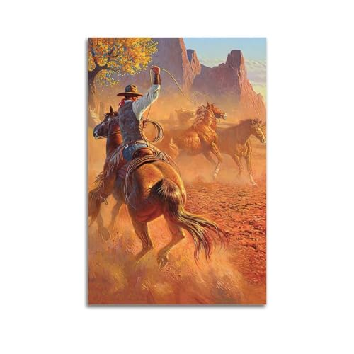KTIN Vintage-Kunst-Poster Wilder Westen Cowboys zähmende Pferde, dekoratives Gemälde, Leinwand-Wandposter und Kunstdruck, modernes Familienschlafzimmer-Dekor-Poster, 40 x 60 cm von KTIN
