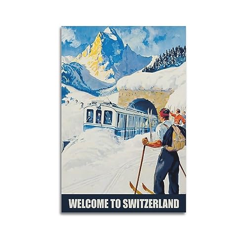 KTIN Vintage-Reiseposter Schweizer Ski, dekoratives Gemälde, Leinwand-Wandposter und Kunstdruck, modernes Familienschlafzimmer-Dekor-Poster, 50 x 75 cm von KTIN