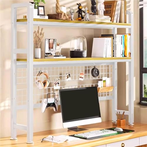 2-stöckiger Computertisch-Aufsatz – Schreibtisch-Bücherregal Aus Weißem Metall Und Holz Mit Stecktafel, 94 Cm Breiter Arbeitsplatten-Organizer For Büro, Wohnheim, Zuhause(White,115x20x98cm(45x8x39inch von KTLCNDF