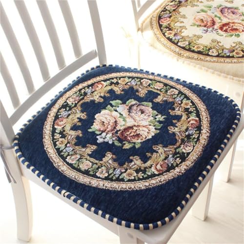 4er-Set Stuhlkissen Aus Memory-Schaum For Esszimmerstühle – U-förmige Sitzpolster Aus Chenille Mit Bändern (braun) – 43,2 X 45,7 Cm, Waschbare Stuhlhussen Im Retro-Stil For Die Küche (2er-Pack)(Blue,4 von KTLCNDF