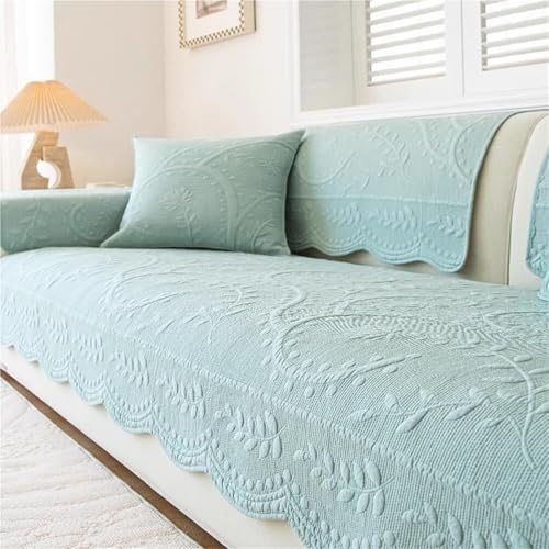 Gesteppter Sofabezug Mit Blatt- Und Blumenmuster – Rustikaler Couchschutz Im Landhausstil Mit Stickerei (109 X 208 Cm, Orange) – Rutschfester, Haustier- Und Kinderfreundlicher Möbelbezug(Blue,36"x94"/ von KTLCNDF