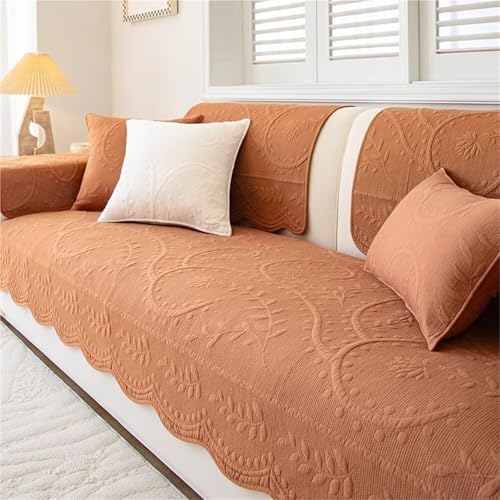 Gesteppter Sofabezug Mit Blatt- Und Blumenmuster – Rustikaler Couchschutz Im Landhausstil Mit Stickerei (109 X 208 Cm, Orange) – Rutschfester, Haustier- Und Kinderfreundlicher Möbelbezug(Orange,36"x36 von KTLCNDF