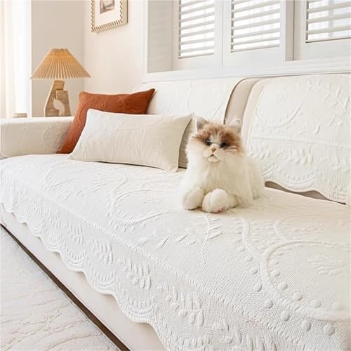 Gesteppter Sofabezug Mit Blatt- Und Blumenmuster – Rustikaler Couchschutz Im Landhausstil Mit Stickerei (109 X 208 Cm, Orange) – Rutschfester, Haustier- Und Kinderfreundlicher Möbelbezug(White,28"x28" von KTLCNDF
