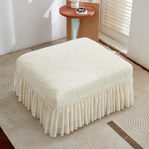 KTLCNDF 2er-Pack Rechteckige Ottomanenbezüge Mit Rüschenrock – Stretch-Jacquard-Fußhocker-Schonbezüge Passen Auf Die Meisten Modularen Ottomanen(Beige,1 Pack) von KTLCNDF