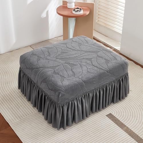 KTLCNDF 2er-Pack Rechteckige Ottomanenbezüge Mit Rüschenrock – Stretch-Jacquard-Fußhocker-Schonbezüge Passen Auf Die Meisten Modularen Ottomanen(Dark Grey,2 Pack) von KTLCNDF