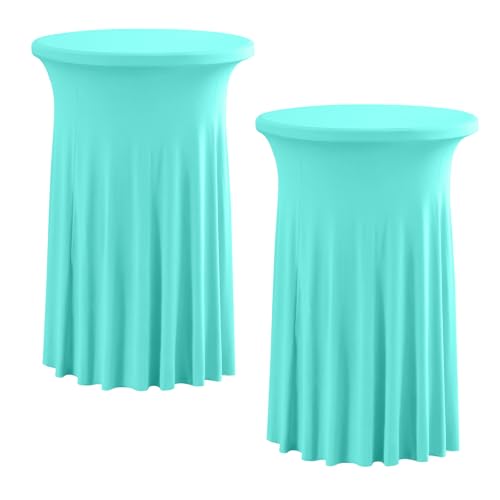 KTLCNDF 2er-Pack königsblaue Cocktail-Tischdecke aus Spandex mit gewelltem Rock – Dehnbare runde Tischdecke for Hochzeit/Party(2PC-Azure,32"x43") von KTLCNDF