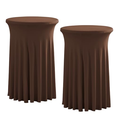 KTLCNDF 2er-Pack königsblaue Cocktail-Tischdecke aus Spandex mit gewelltem Rock – Dehnbare runde Tischdecke for Hochzeit/Party(2PC-Brown,32"x43") von KTLCNDF