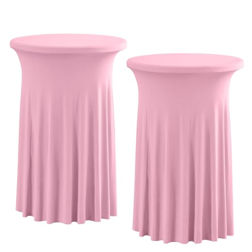 KTLCNDF 2er-Pack königsblaue Cocktail-Tischdecke aus Spandex mit gewelltem Rock – Dehnbare runde Tischdecke for Hochzeit/Party(2PC-Pink,24"x43") von KTLCNDF