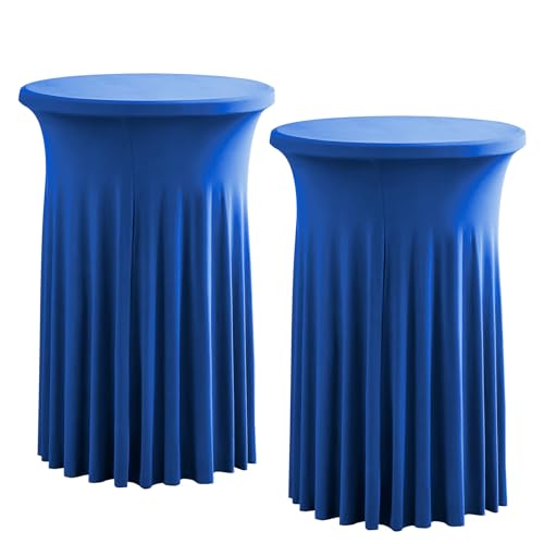 KTLCNDF 2er-Pack königsblaue Cocktail-Tischdecke aus Spandex mit gewelltem Rock – Dehnbare runde Tischdecke for Hochzeit/Party(2PC-Royal Blue,24"x43") von KTLCNDF