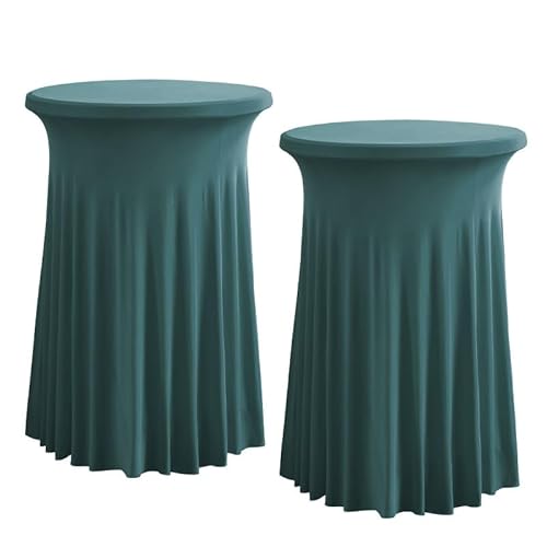 KTLCNDF 2er-Pack königsblaue Cocktail-Tischdecke aus Spandex mit gewelltem Rock – Dehnbare runde Tischdecke for Hochzeit/Party(2PC-Teal,32"x43") von KTLCNDF