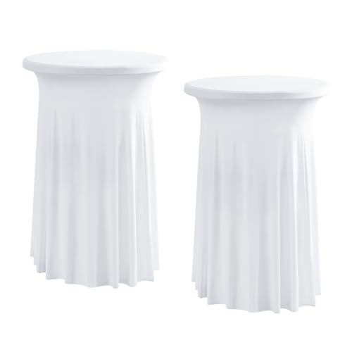 KTLCNDF 2er-Pack königsblaue Cocktail-Tischdecke aus Spandex mit gewelltem Rock – Dehnbare runde Tischdecke for Hochzeit/Party(2PC-White,32"x43") von KTLCNDF