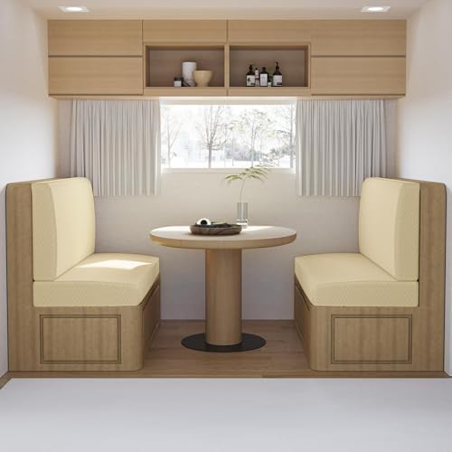 KTLCNDF 2er-Set Jacquard-Sitzbezüge for Wohnmobile – Dehnbare Kissenbezüge for Die Wohnmobil-Dinette for Sofa/Bank, Rutschfester Möbelschutz for Wohnmobile(Beige) von KTLCNDF