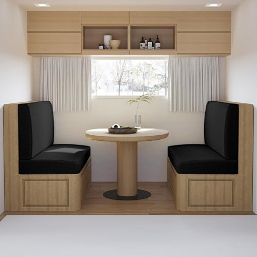 KTLCNDF 2er-Set Jacquard-Sitzbezüge for Wohnmobile – Dehnbare Kissenbezüge for Die Wohnmobil-Dinette for Sofa/Bank, Rutschfester Möbelschutz for Wohnmobile(Black) von KTLCNDF