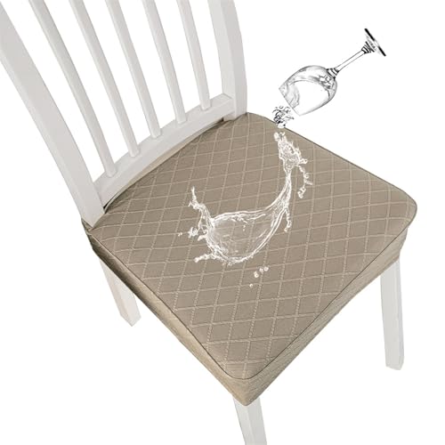 KTLCNDF 4-teiliges Jacquard-Sitzbezug-Set for Esszimmerstühle – Abnehmbarer Und Waschbarer Sitzschutz, Groß, Braun(Khaki,2_Large) von KTLCNDF