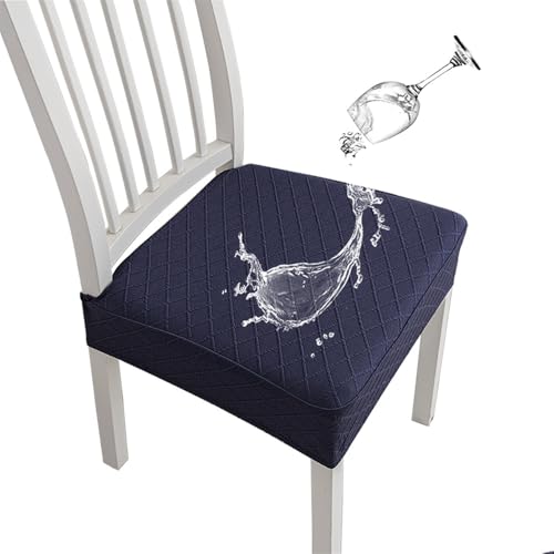 KTLCNDF 4-teiliges Jacquard-Sitzbezug-Set for Esszimmerstühle – Abnehmbarer Und Waschbarer Sitzschutz, Groß, Braun(Navy,4_Large) von KTLCNDF