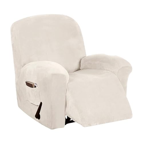 KTLCNDF 4-teiliges Samt-Schonbezug-Set for Relaxsessel – Stretch-Plüschbezüge for Manuelle/elektrische Relaxsessel Mit Seitentaschen, Möbelschutz(Beige) von KTLCNDF