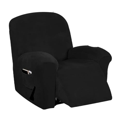 KTLCNDF 4-teiliges Samt-Schonbezug-Set for Relaxsessel – Stretch-Plüschbezüge for Manuelle/elektrische Relaxsessel Mit Seitentaschen, Möbelschutz(Black) von KTLCNDF