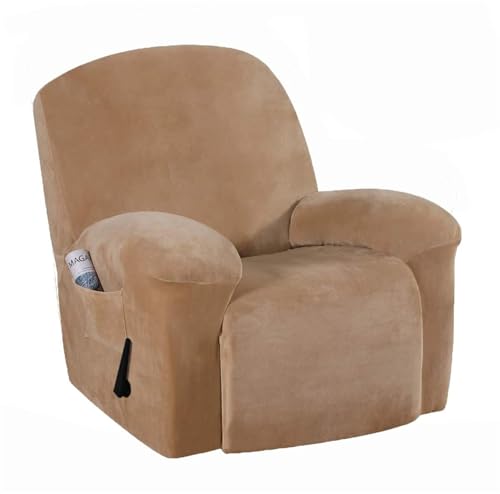 KTLCNDF 4-teiliges Samt-Schonbezug-Set for Relaxsessel – Stretch-Plüschbezüge for Manuelle/elektrische Relaxsessel Mit Seitentaschen, Möbelschutz(Leather) von KTLCNDF