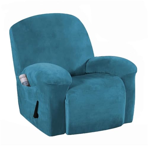 KTLCNDF 4-teiliges Samt-Schonbezug-Set for Relaxsessel – Stretch-Plüschbezüge for Manuelle/elektrische Relaxsessel Mit Seitentaschen, Möbelschutz(Peacock Blue) von KTLCNDF