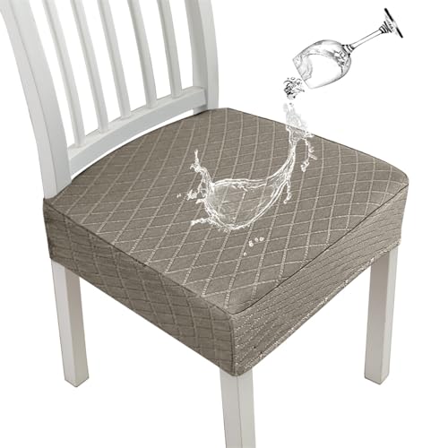 KTLCNDF 4-teiliges Sitzbezug-Set for Esszimmerstühle, Waschbarer Stretch-Jacquard-Stuhlbezug, Stuhlschutz for Esszimmerstühle Im Hintergrund(Taupe,6) von KTLCNDF