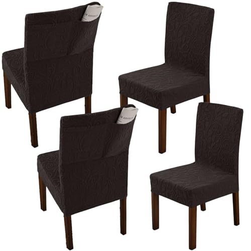 KTLCNDF 4er-Pack Stuhlhussen for Esszimmerstühle – Stuhlhussen Aus Elastischem Strick Im Parsons-Stil Mit Seitentaschen (Dunkelgrau) – Passend for Stühle Mit Einer Höhe Von 48,3–61 cm(Coffee,4pc) von KTLCNDF