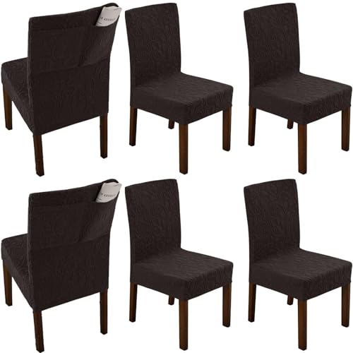 KTLCNDF 4er-Pack Stuhlhussen for Esszimmerstühle – Stuhlhussen Aus Elastischem Strick Im Parsons-Stil Mit Seitentaschen (Dunkelgrau) – Passend for Stühle Mit Einer Höhe Von 48,3–61 cm(Coffee,6pc) von KTLCNDF