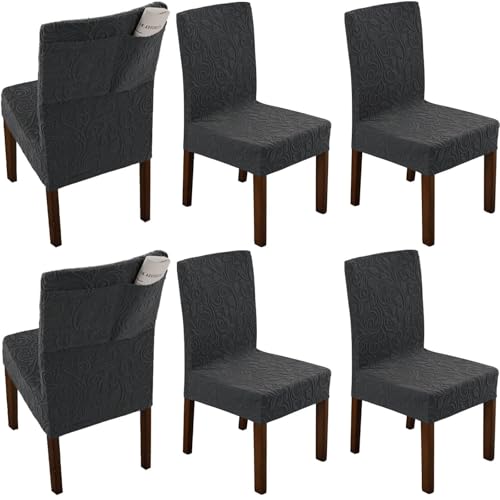 KTLCNDF 4er-Pack Stuhlhussen for Esszimmerstühle – Stuhlhussen Aus Elastischem Strick Im Parsons-Stil Mit Seitentaschen (Dunkelgrau) – Passend for Stühle Mit Einer Höhe Von 48,3–61 cm(Dark Grey,6pc) von KTLCNDF