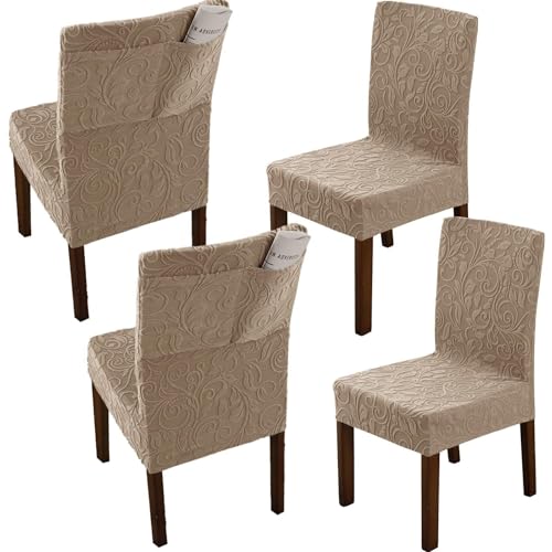 KTLCNDF 4er-Pack Stuhlhussen for Esszimmerstühle – Stuhlhussen Aus Elastischem Strick Im Parsons-Stil Mit Seitentaschen (Dunkelgrau) – Passend for Stühle Mit Einer Höhe Von 48,3–61 cm(Khaki,4pc) von KTLCNDF