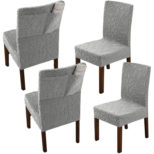 KTLCNDF 4er-Pack Stuhlhussen for Esszimmerstühle – Stuhlhussen Aus Elastischem Strick Im Parsons-Stil Mit Seitentaschen (Dunkelgrau) – Passend for Stühle Mit Einer Höhe Von 48,3–61 cm(Light Grey,4pc) von KTLCNDF