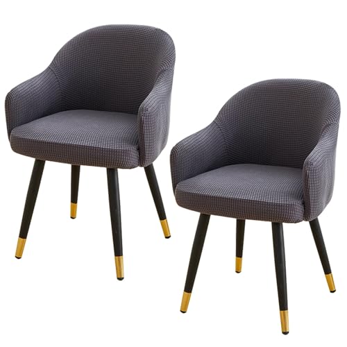 KTLCNDF Armlehnen-Stuhlbezüge for Esszimmerstühle Mit Gebogener Rückenlehne – Dehnbarer Schonbezug-Schutz, Passend for Akzent-/Schmink-/Bürostühle(Dark Gray,2pc) von KTLCNDF