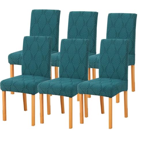 KTLCNDF Dunkelblauer Stretch-Jacquard-Esszimmerstuhl-Schonbezug, 6er-Set – Elastische Stoffbezüge for Sitzgelegenheiten Zu Hause(Dark Aqua,4) von KTLCNDF