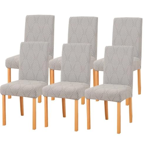 KTLCNDF Dunkelblauer Stretch-Jacquard-Esszimmerstuhl-Schonbezug, 6er-Set – Elastische Stoffbezüge for Sitzgelegenheiten Zu Hause(Light Gray,6) von KTLCNDF